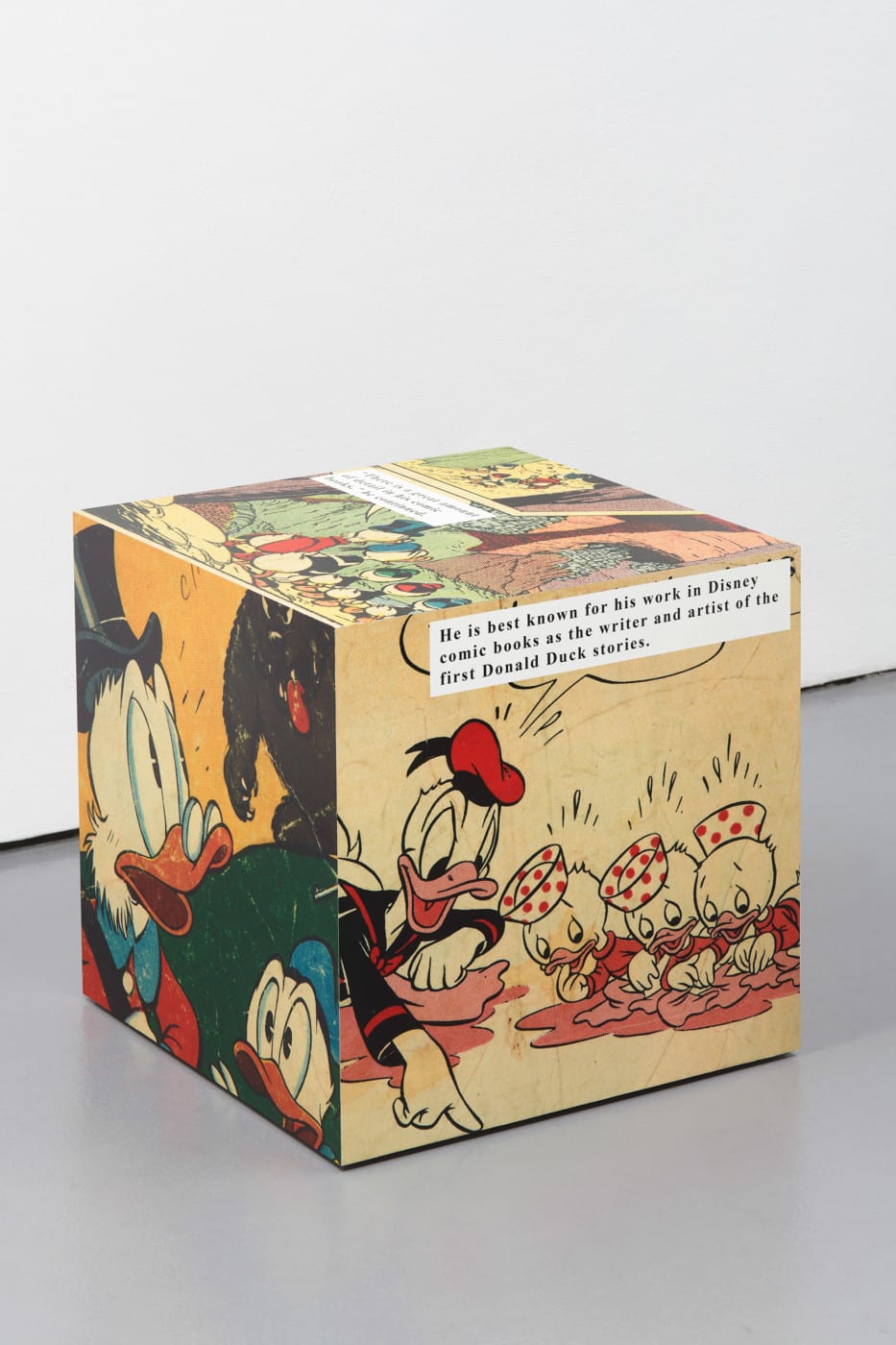 Artwork in form of a cube by Allen Ruppersberg (Chouinard '67)