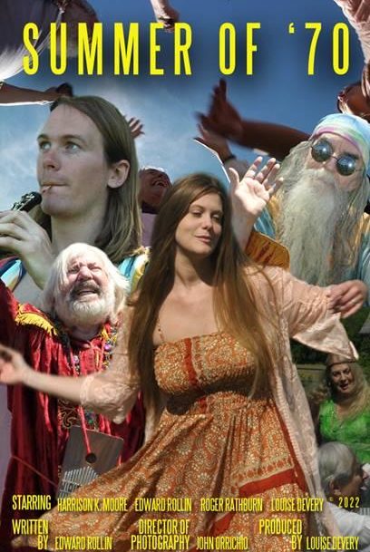 'Summer of '70' poster featuring woman dancing in sundress with various individuals behind her