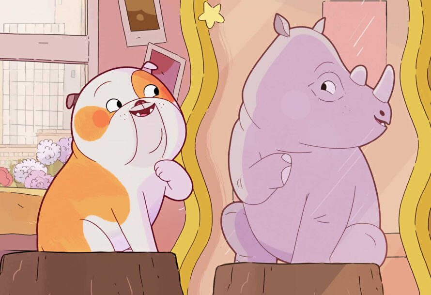 Animated image of a dog and Rhinoceros from Lulu Is a Rhinoceros.